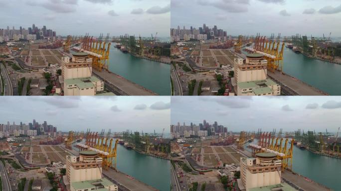 ywilight时间照明新加坡城市世界著名港口码头湾空中全景4k