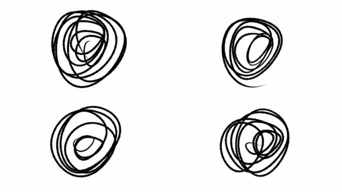 手绘涂鸦墨水动画，孤立在白色背景上，运动图形。