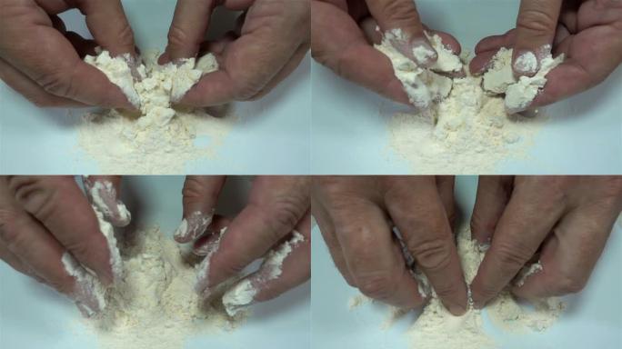 手慢动作拿面粉。