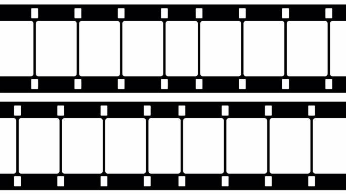 16毫米胶条移动在白色背景。白色屏幕上无缝循环的视频片段。抽象薄膜条设计模板。