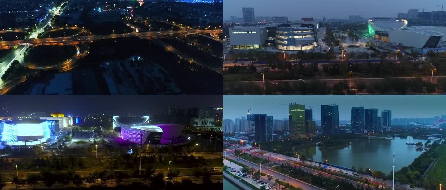 淄博昌国路金融中心文化中心航拍延时日转夜