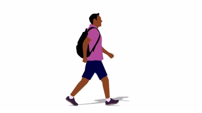 行走黑人年轻人卡通动画。循环动画 (4k视频)。