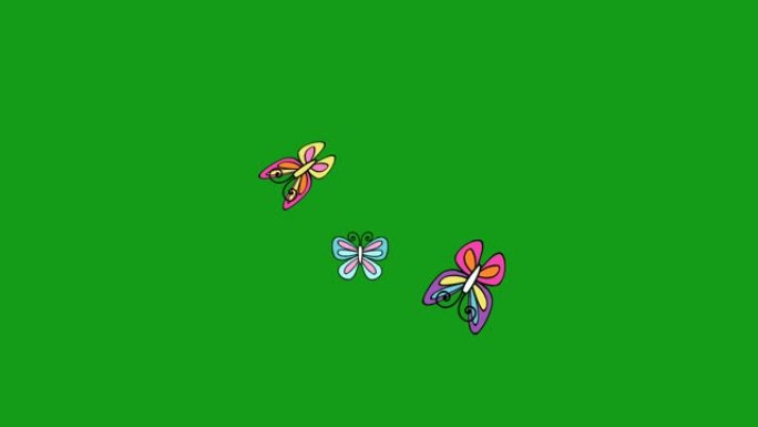 飞舞七彩蝴蝶运动图形与绿屏背景