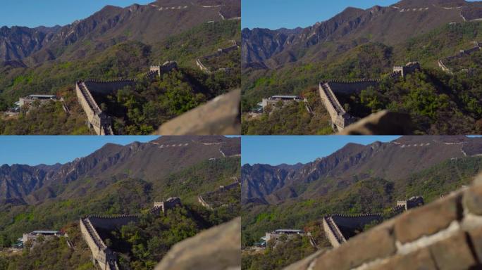中国长城的斯坦尼康镜头。镜头从长城的楼梯上走下来