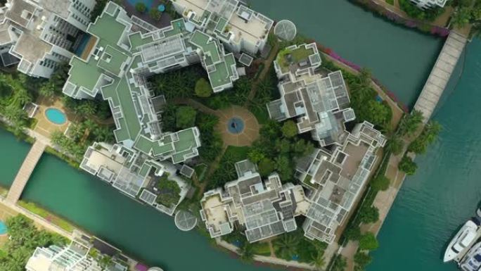 夏日新加坡城市著名现代公寓综合体空中俯拍全景4k