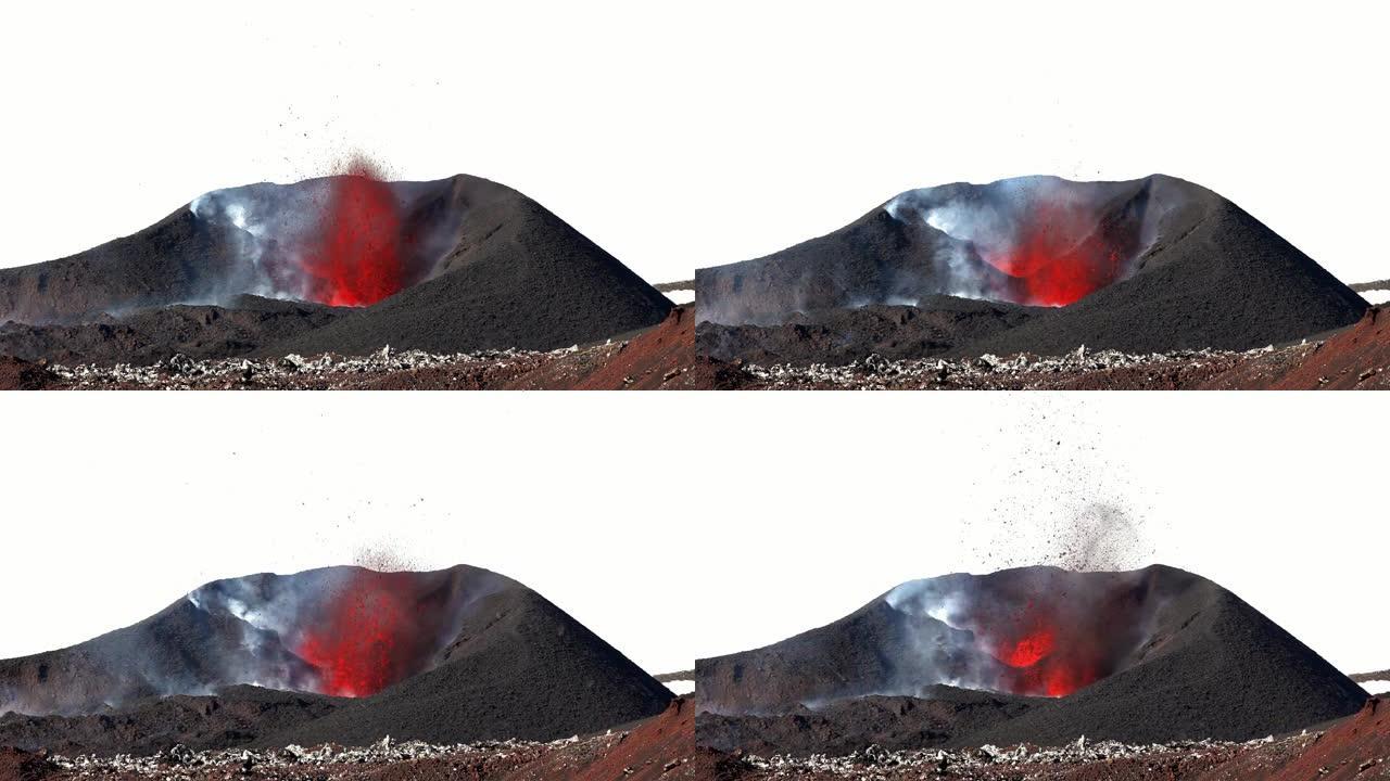 带有熔岩喷泉的火山喷发。
