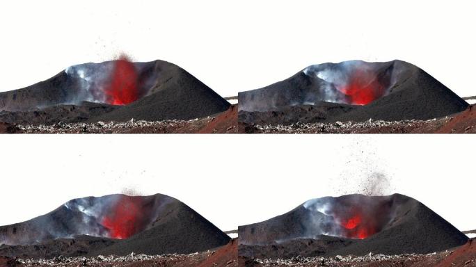 带有熔岩喷泉的火山喷发。