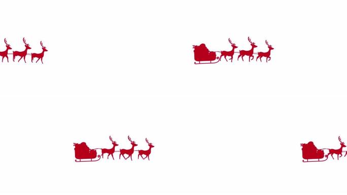 驯鹿拉着雪橇的圣诞老人红色剪影的数字动画