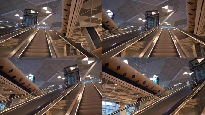 白时间巴库市国际机场大厅自动扶梯慢动作全景4k阿塞拜疆