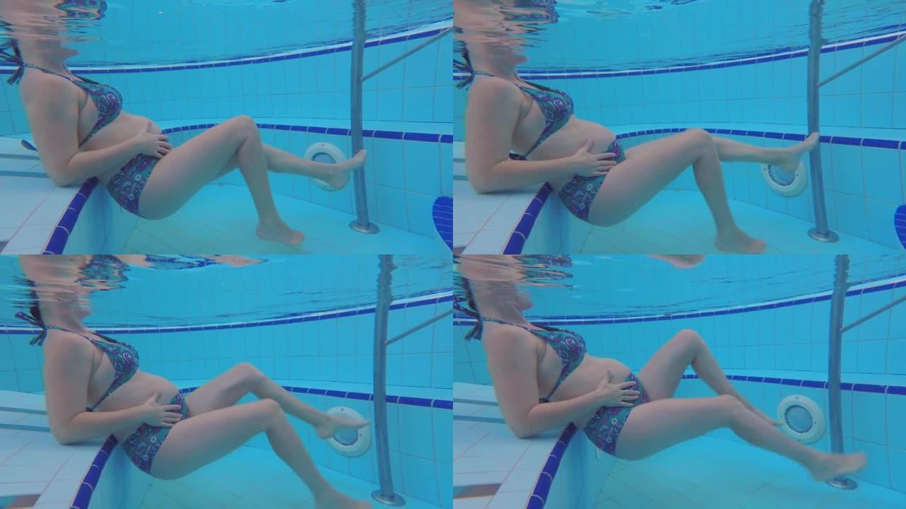 在柔和的泳池有氧运动中，水有助于支撑腹部。
