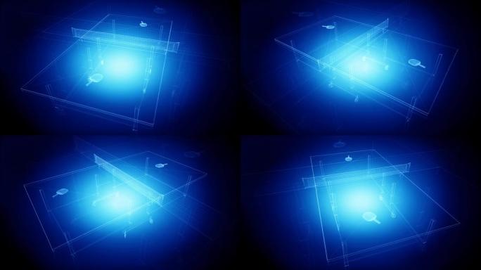 从霓虹灯线和闪烁的背景绘制乒乓球形状的抽象动画。