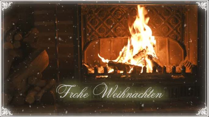 德语圣诞快乐。旧式图片。壁炉