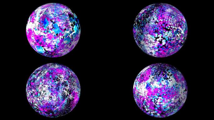 抽象蓝色青色粉色白色粒子球在球体中随机飞行并缓慢旋转
