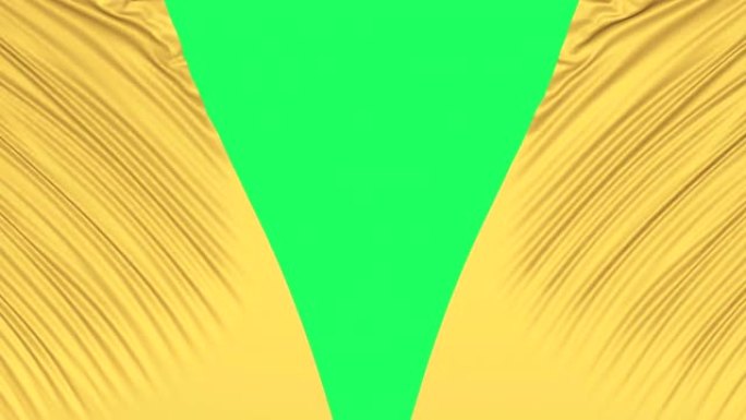 黄色织物材料在绿色背景上向不同方向移动。首映式或演示文稿的标志动画。