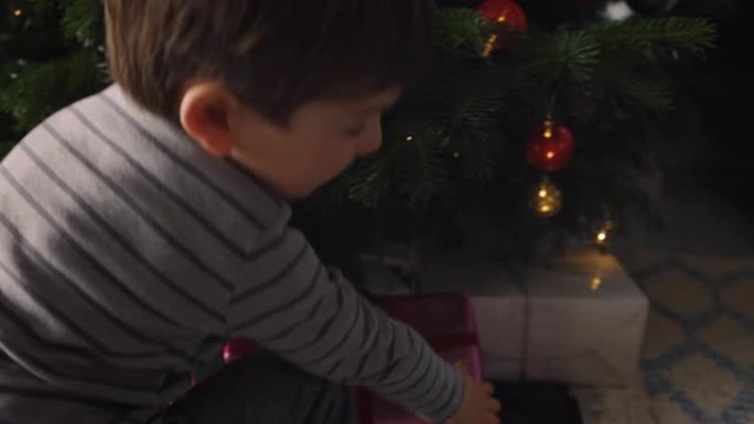 在圣诞树下寻找礼物的孩子