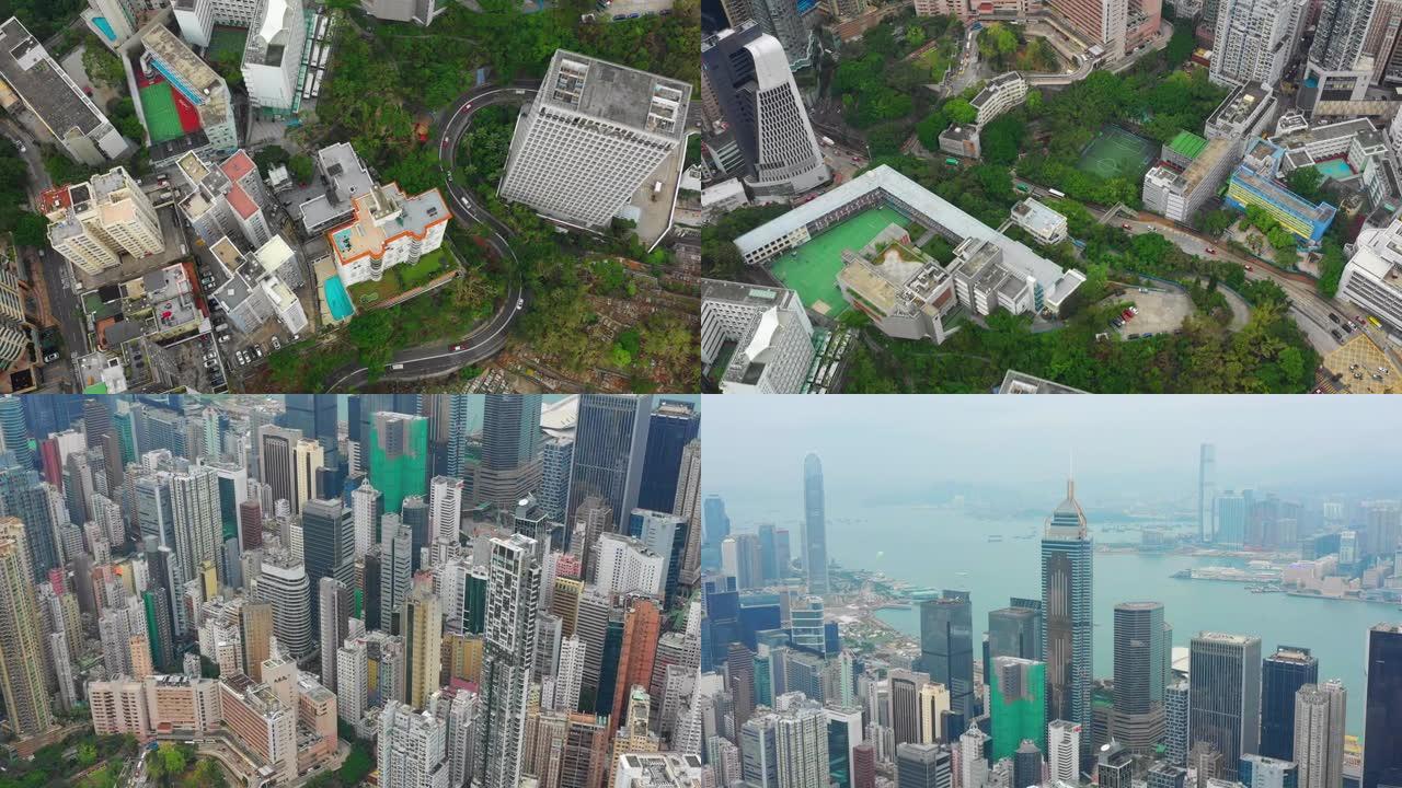 香港4k日间城市景观空中俯拍全景
