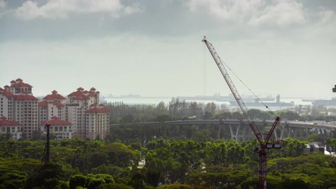 多云晴天新加坡港口区海湾屋顶延时全景4k