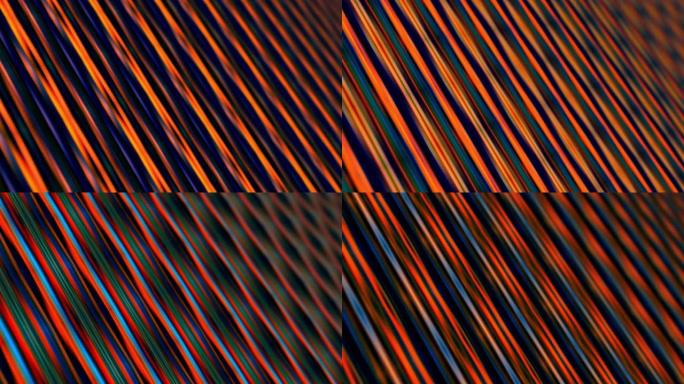4K 3D透视渲染抽象背景多色弦线变形曲面。创意循环对角线运动动画动态背景与景深。