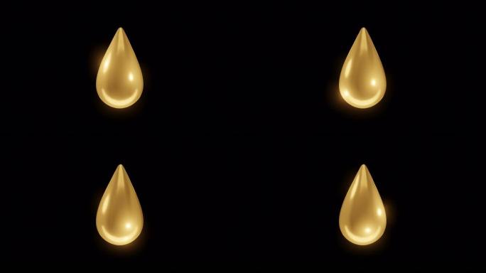 黑色背景下的血清下降。透明液体元件。