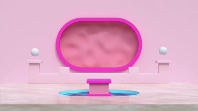 粉色几何场景抽象运动3d渲染讲台水池