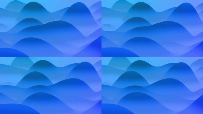 4k抽象循环梦幻般的背景与波浪。具有内部辉光的油漆的液态蓝色梯度形成在周期中平滑变化的山丘或峰值。美