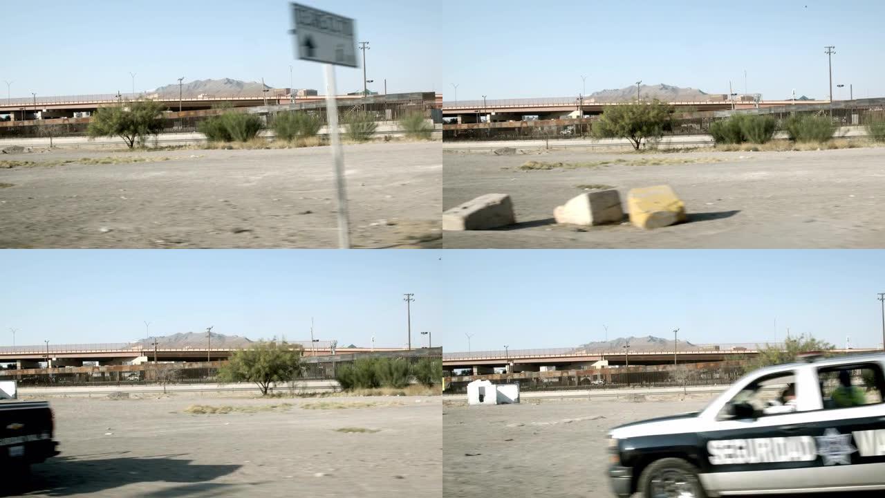 4k视频，从华雷斯城看到的国际边界墙，分隔美国和墨西哥的障碍