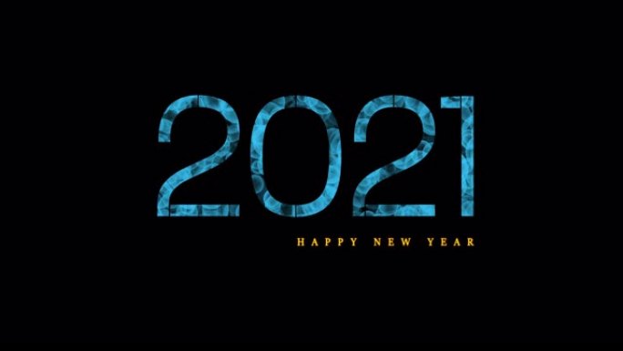 4k蓝色Bokeh 2021新年快乐黑色背景