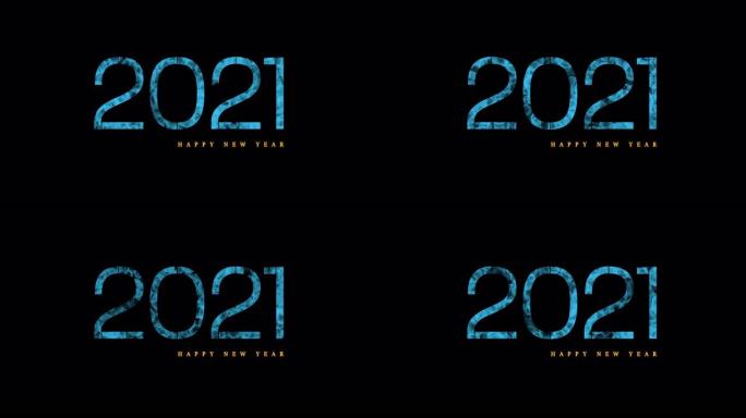 4k蓝色Bokeh 2021新年快乐黑色背景