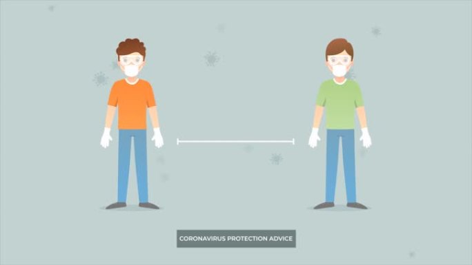 冠状病毒病 (新型冠状病毒肺炎) 公众保护建议。保护自己免受病毒的视觉提示。角色动画2D。