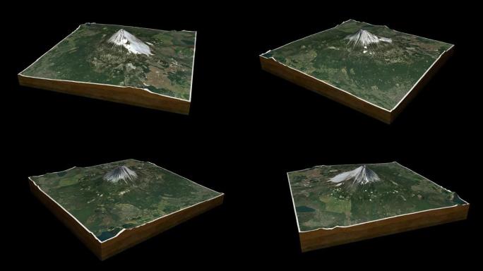 富士山地图3D渲染360度循环动画