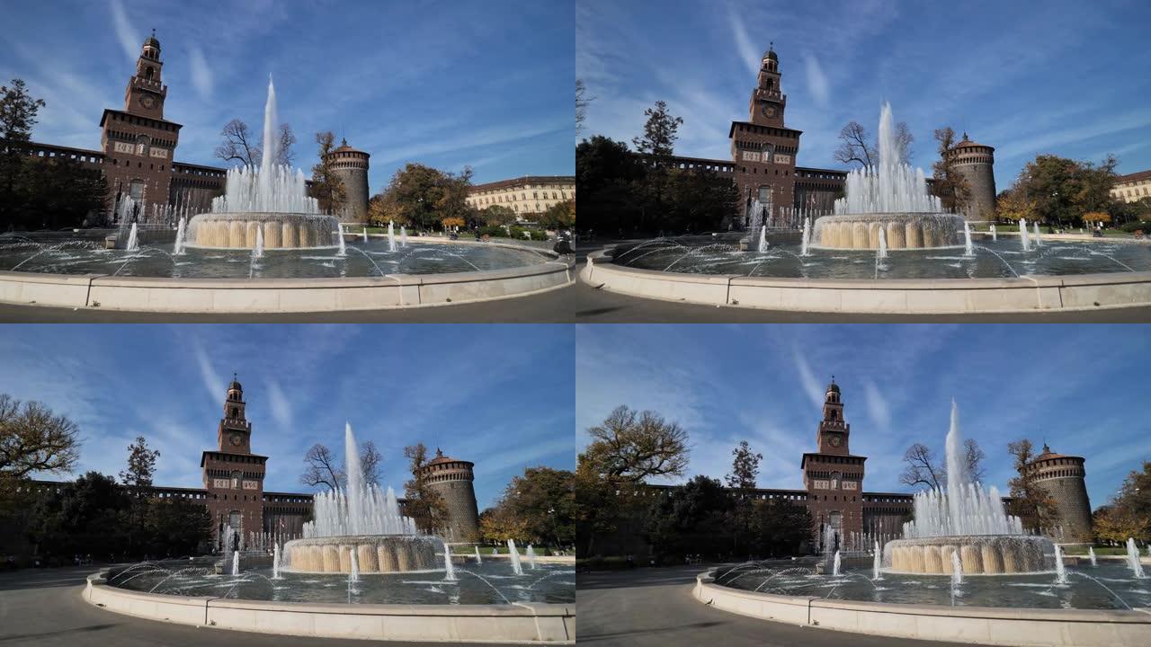 米兰城堡广场的喷泉