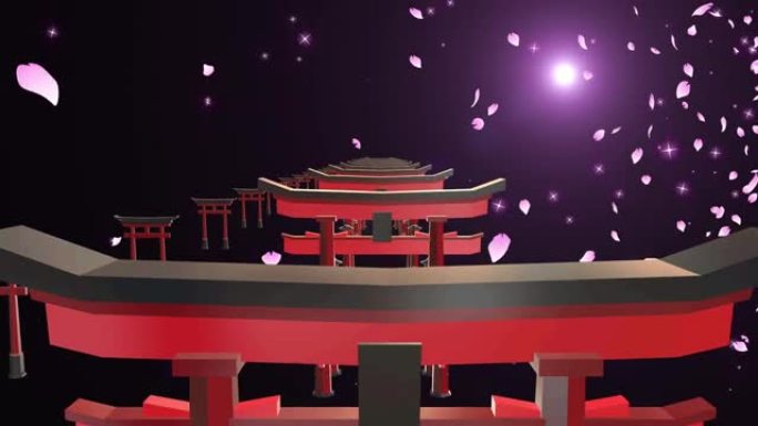 神社寺庙缩放樱花粒子循环动画