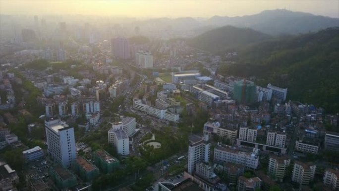 日落时间珠海市景交通街空中全景4k中国