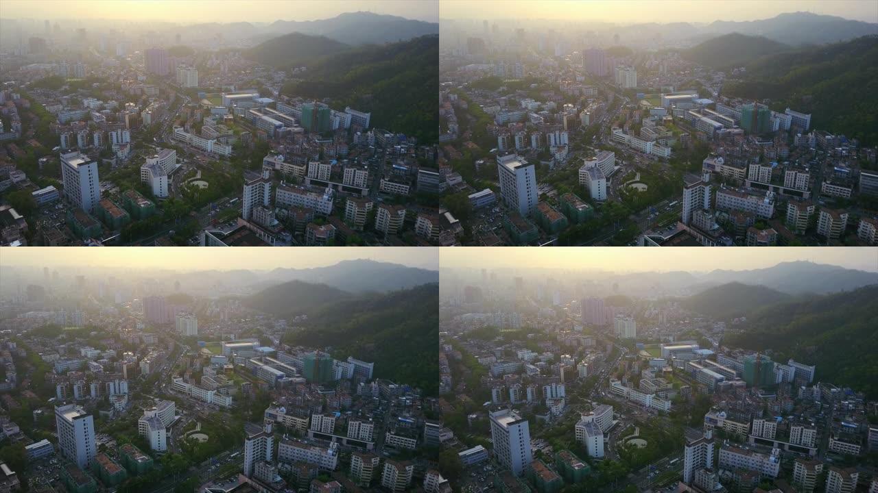 日落时间珠海市景交通街空中全景4k中国