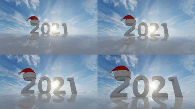 新年快乐2021.节日庆祝概念在雪上