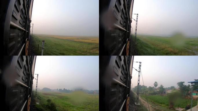 火车运行从不同的独特视角拍摄窗口视图
