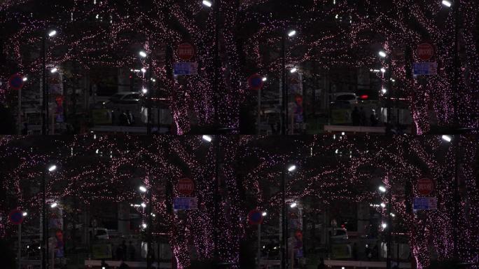 涩谷长镜头的夜间照明街道