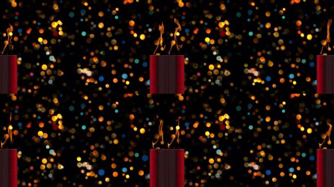 圣诞节主题的彩色bokeh背景，带有圣诞节蜡烛和柔和的火焰