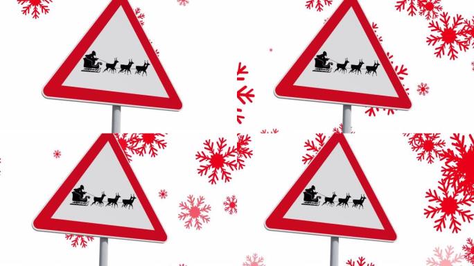 驯鹿拉着雪橇的圣诞老人黑色剪影的路标动画