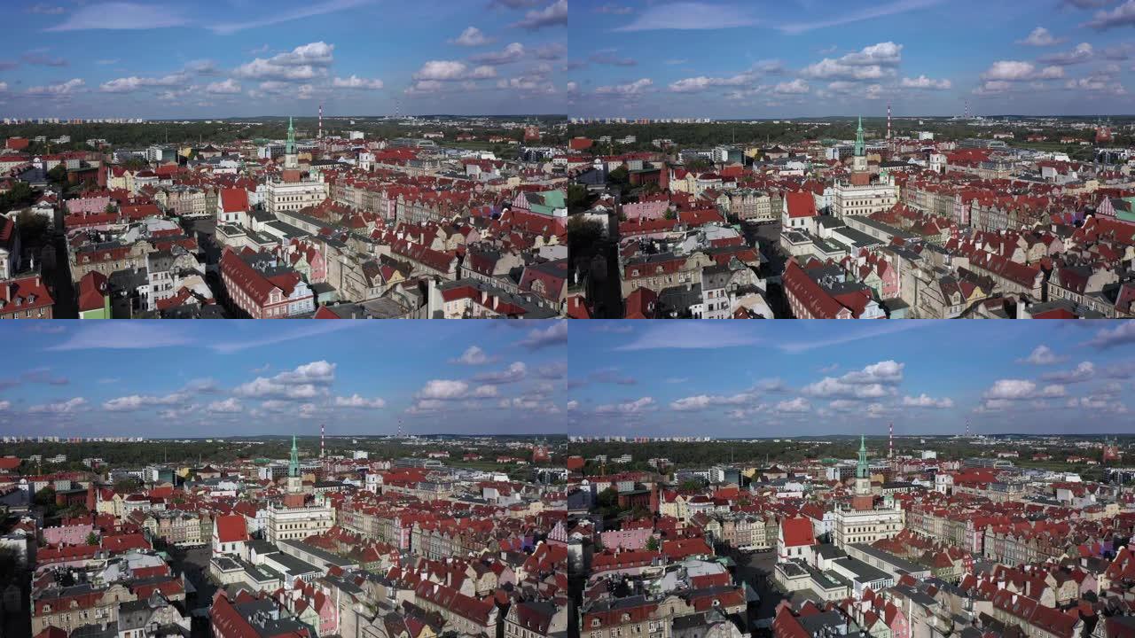 波兰波兹南老城与市政厅鸟瞰图