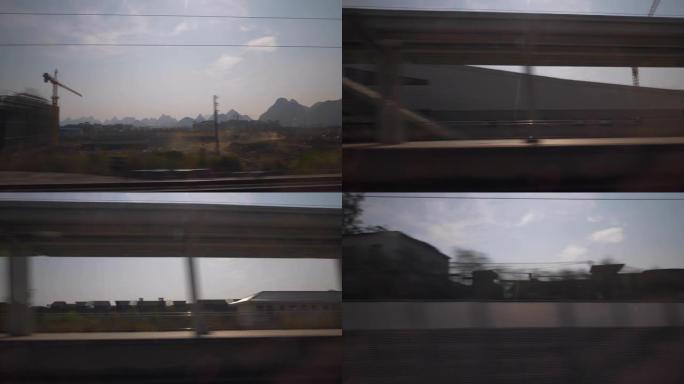 成都到广州晴天火车公路旅行穿越名山乘客座位窗口pov全景4k中国
