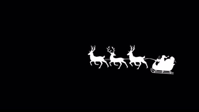 黑色背景上圣诞老人黑色剪影和雪橇礼品袋的数字动画