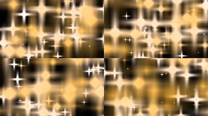 黄褐色灰色无缝新星漂浮和缓慢移动的循环粒子星动画黑色背景。