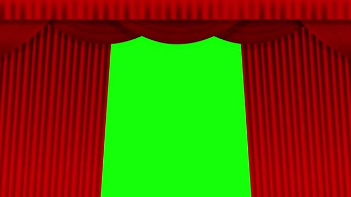 舞台上打开的红色窗帘的动画。背景透明使用的绿色背景。