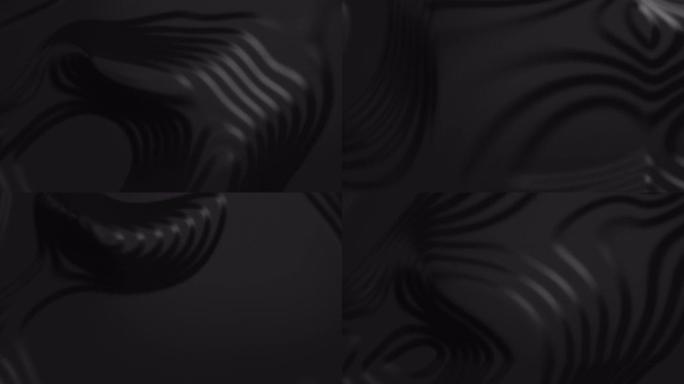 抽象黑色地形浮雕表面变形的3d渲染。波浪形台阶形变形。循环深色单色动画。山体平滑侵蚀