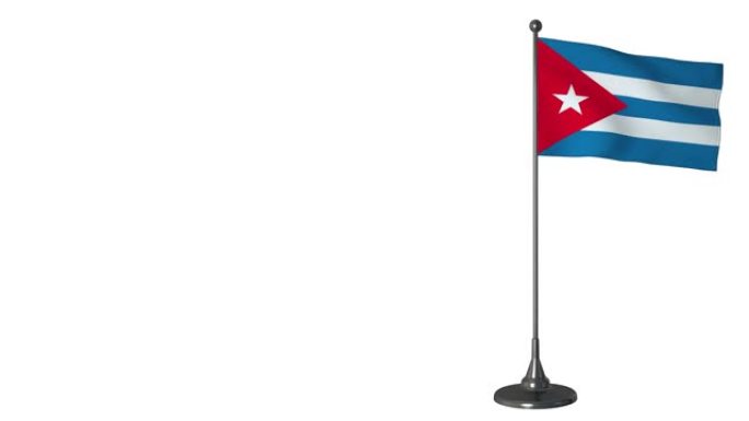 古巴小国旗在旗杆上飘扬。白色屏幕背景，alpha通道4K