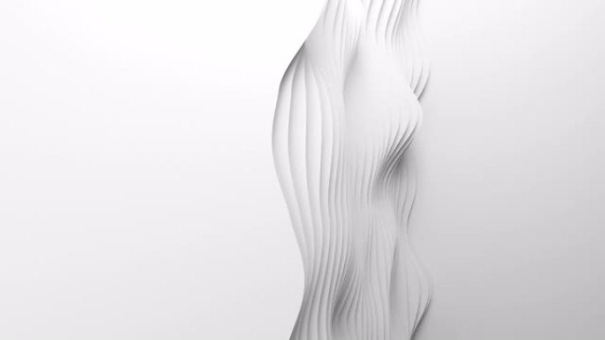 剪纸抽象动画背景循环。3D清洁白色雕刻艺术。纸工艺波浪。商务演示的简约现代无缝设计