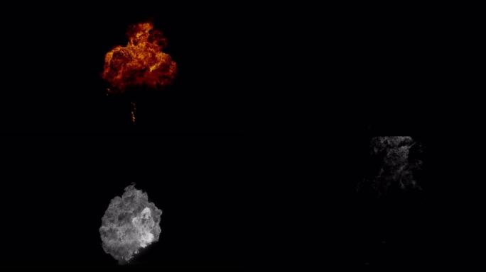 慢动作火灾爆炸广角，火灾和真实的VFX 4k带Luma通道
