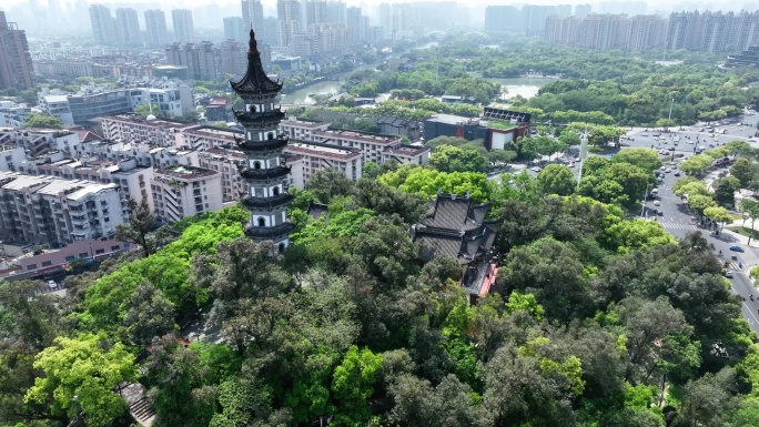 温州地标山前街巽山公园巽幽塔航拍