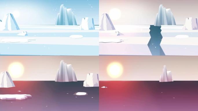 冰融化极地冰川，全球变暖-动画，4K，60fps